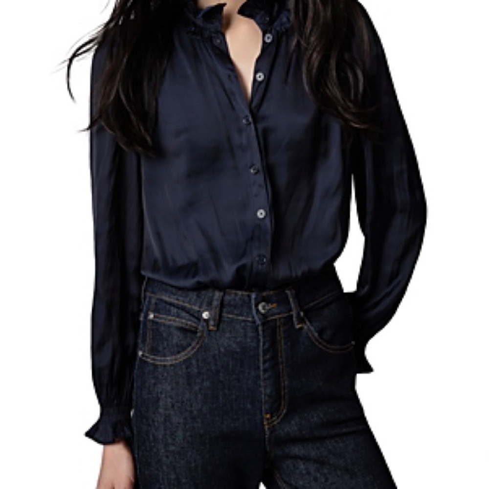 ZADIG & VOLTAIRE
Tacca Satin Ruffle Button-up Blouse In Encre